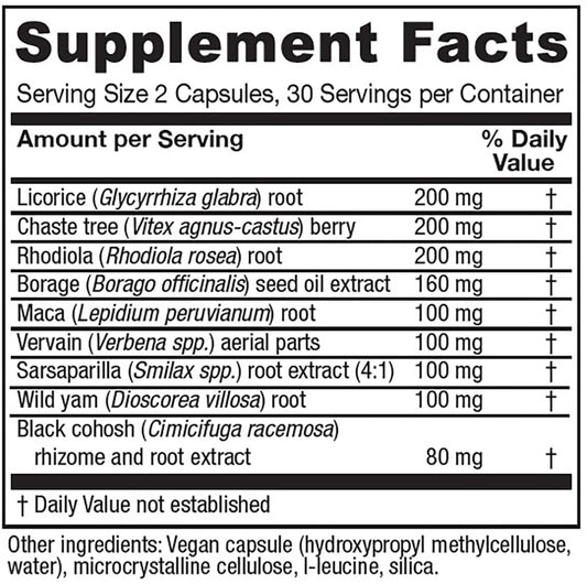 Vitanica FemRebalance capsules front view highlighting vegan formula for hormone support.