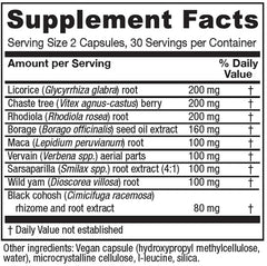 Vitanica FemRebalance capsules front view highlighting vegan formula for hormone support.