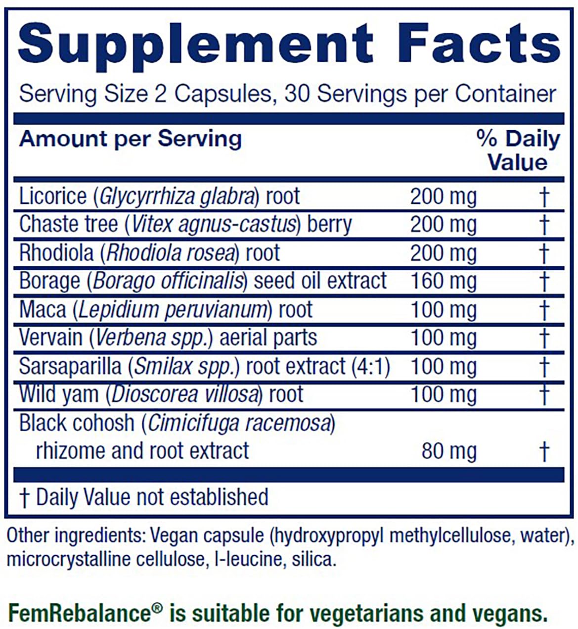 Vitanica FemRebalance capsules closeup highlighting vegan daily support