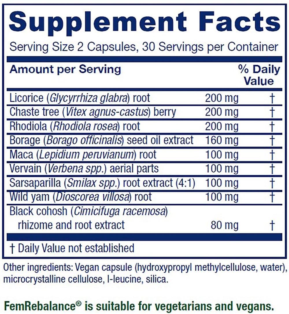 Vitanica FemRebalance capsules closeup highlighting vegan daily support
