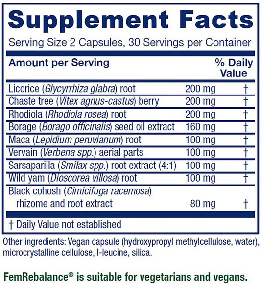 Vitanica FemRebalance capsules closeup highlighting vegan daily support