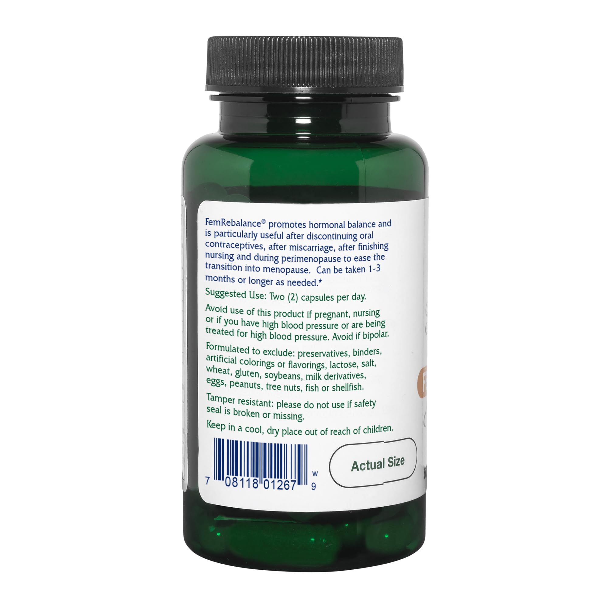 Vitanica FemRebalance label lists chaste tree, licorice, and cohosh