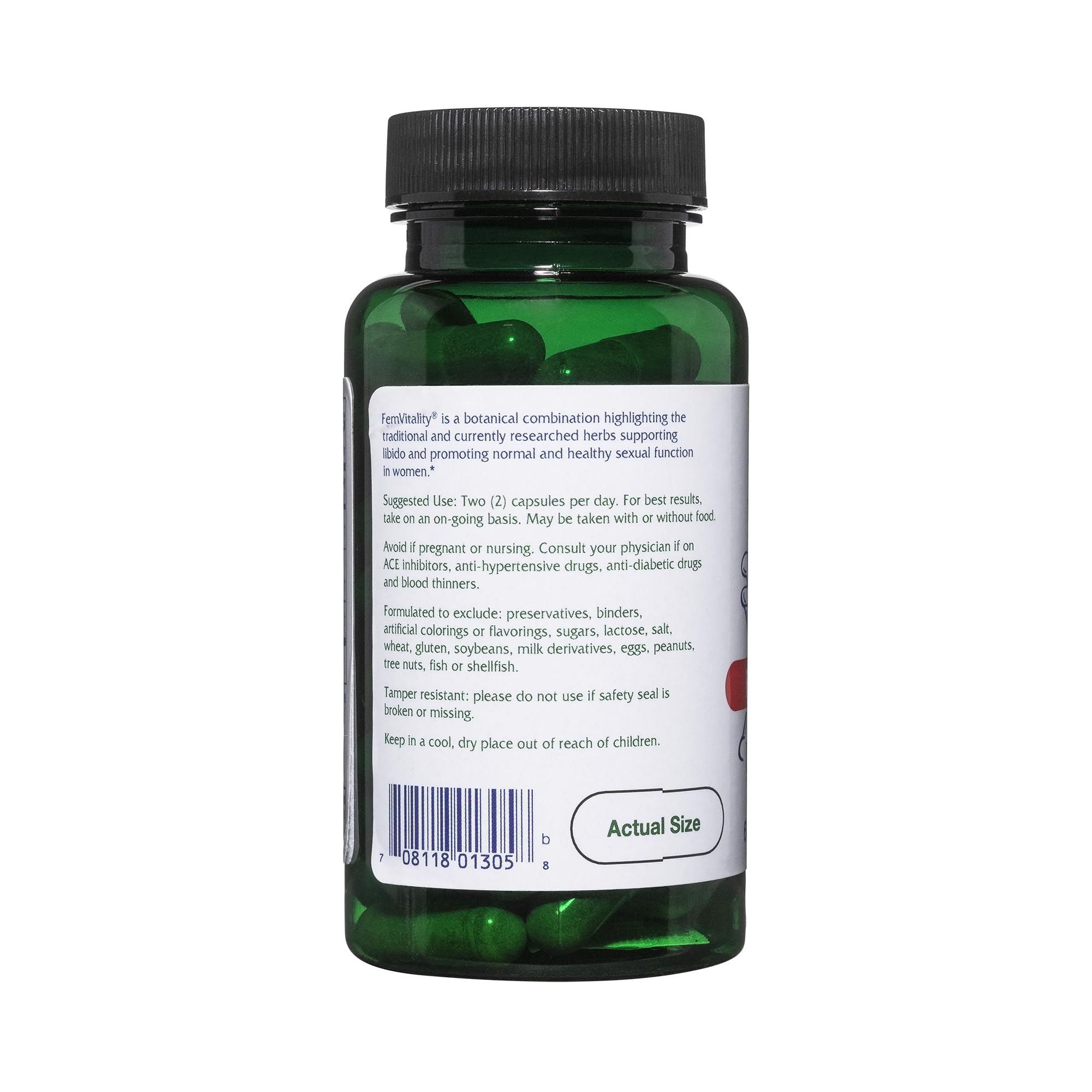 Vitanica FemVitality label closeup highlighting key ingredients.