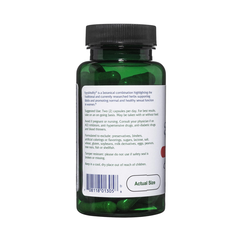Vitanica FemVitality label closeup highlighting key ingredients.