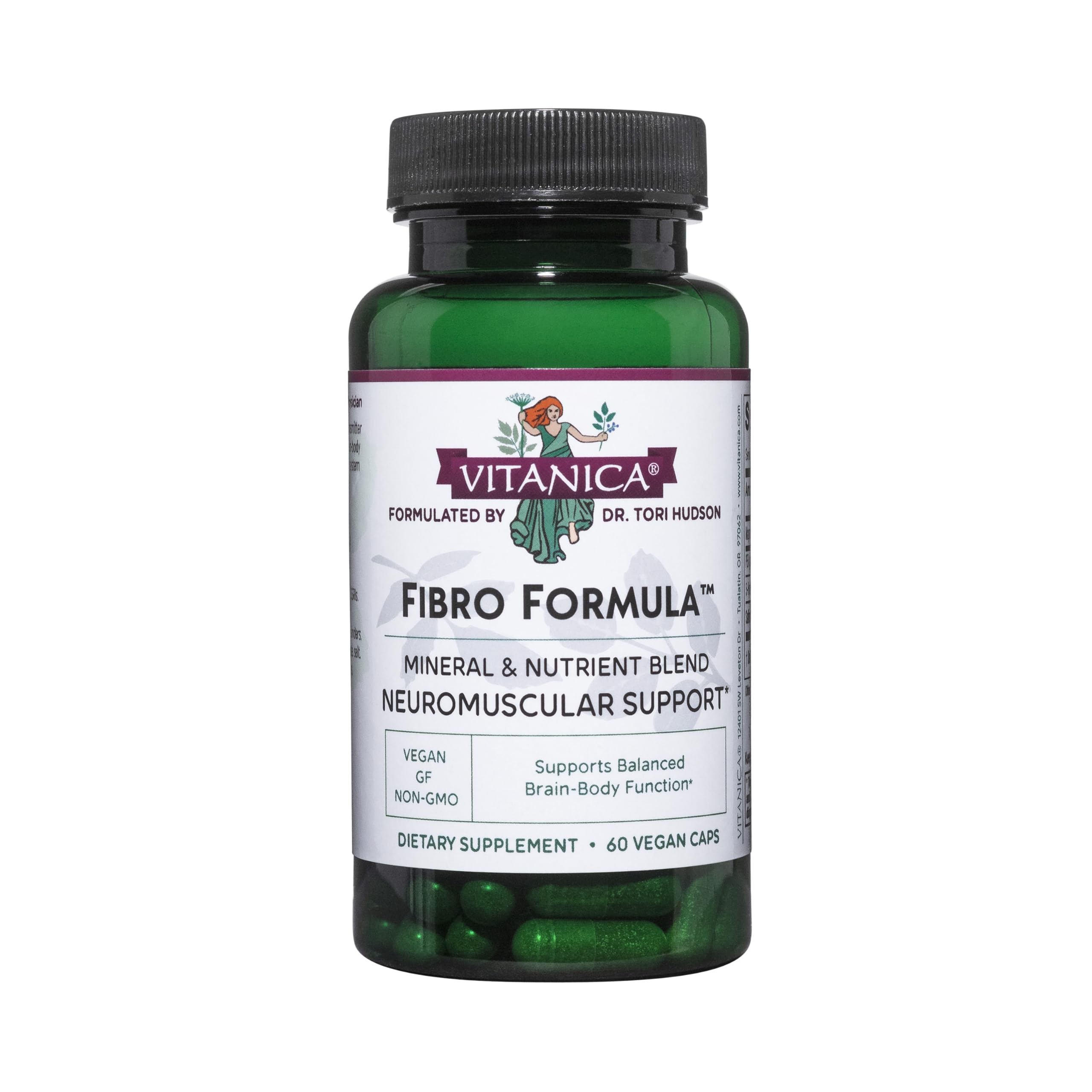 Vitanica Fibro Formula bottle front with vegan neuro-muscular support.