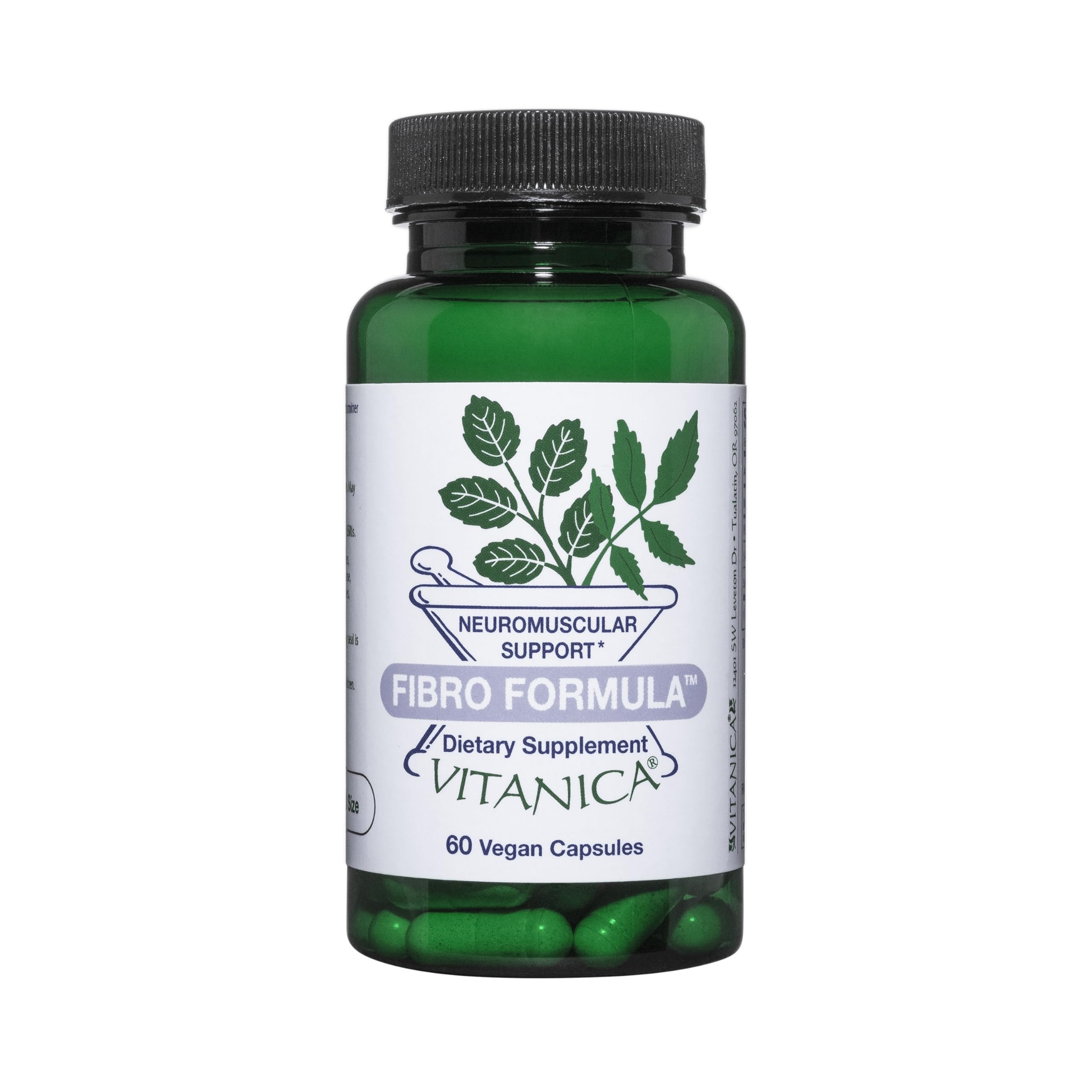 Vitanica Fibro Formula bottle front with branding and clean design for daily wellness.