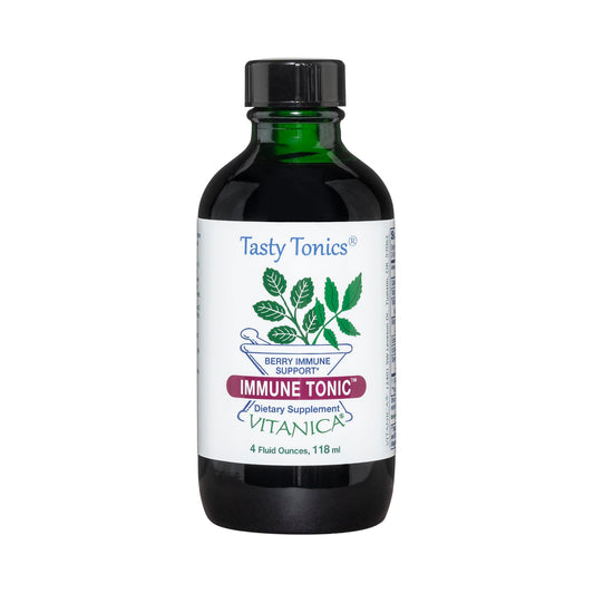 Vitanica Immune Tonic bottle front view supports daily wellness.
