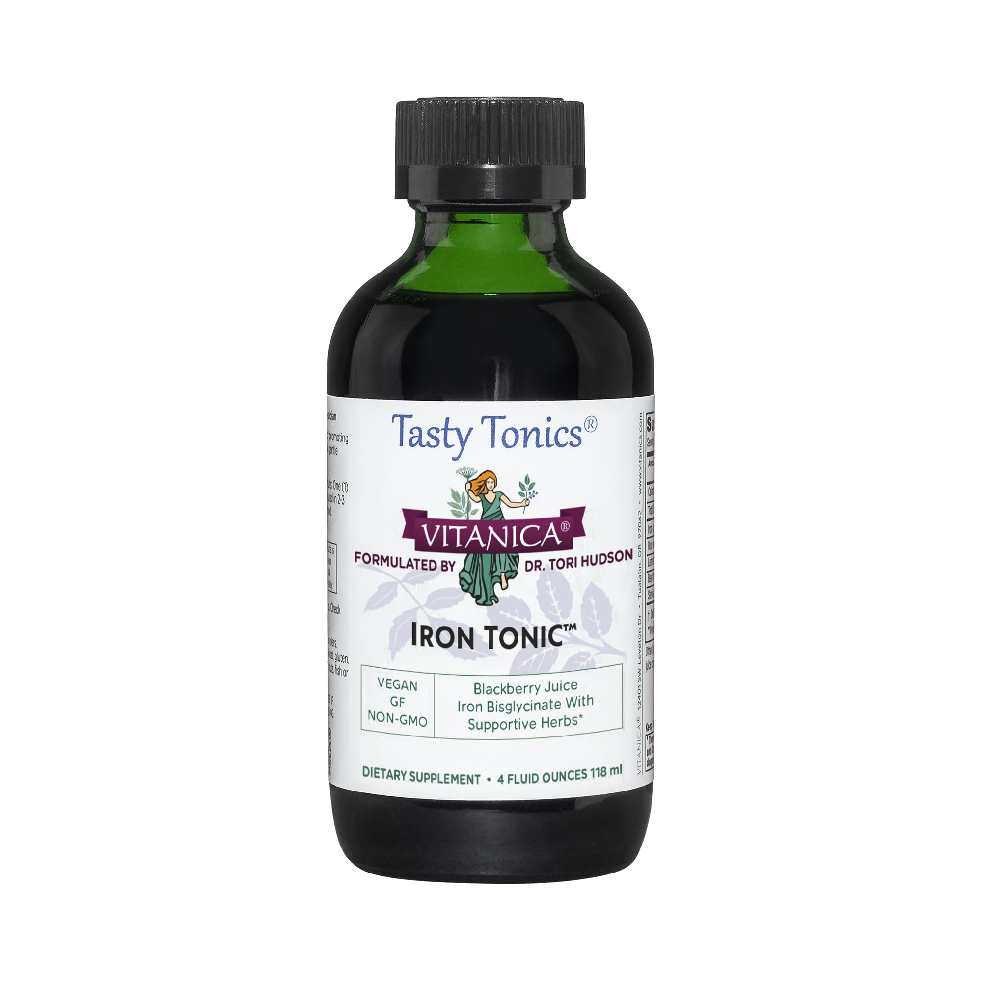 Vitanica Iron Tonic bottle with berry flavor ready for daily use.