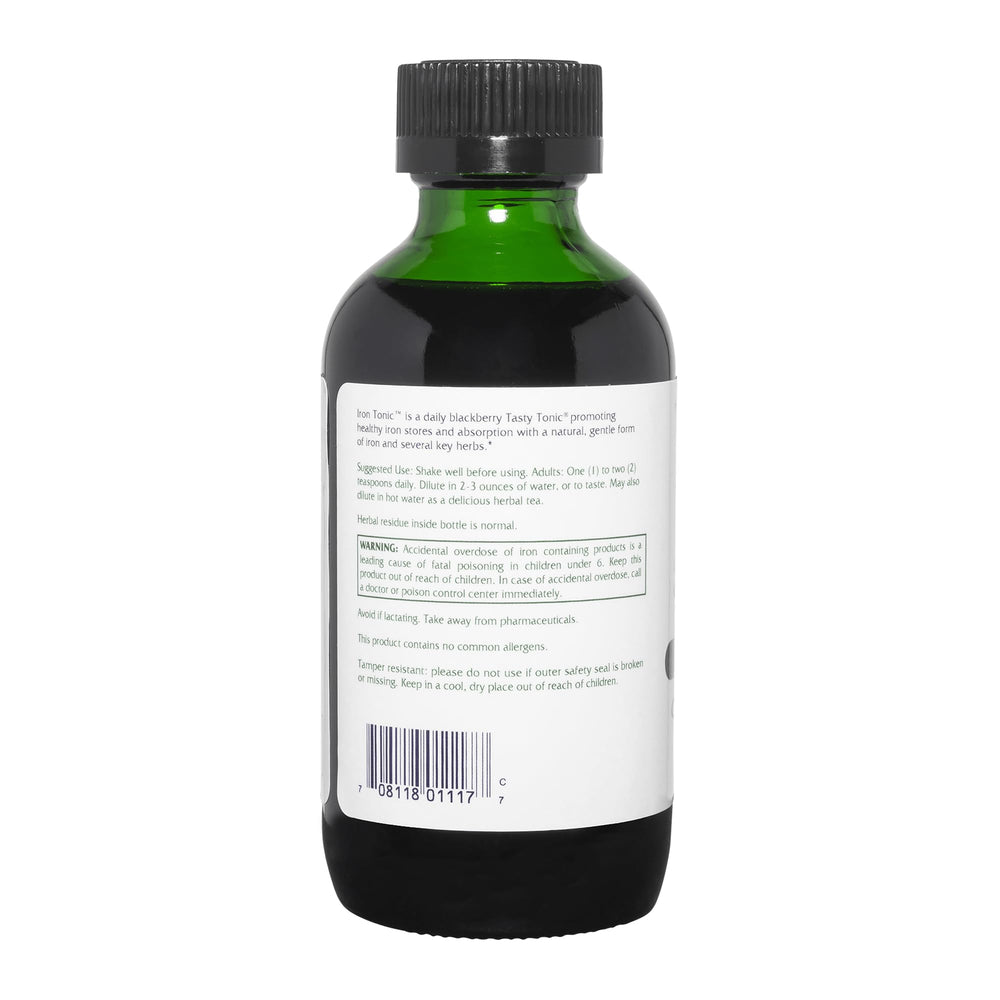 Vitanica Iron Tonic ingredients label highlights organic herbs