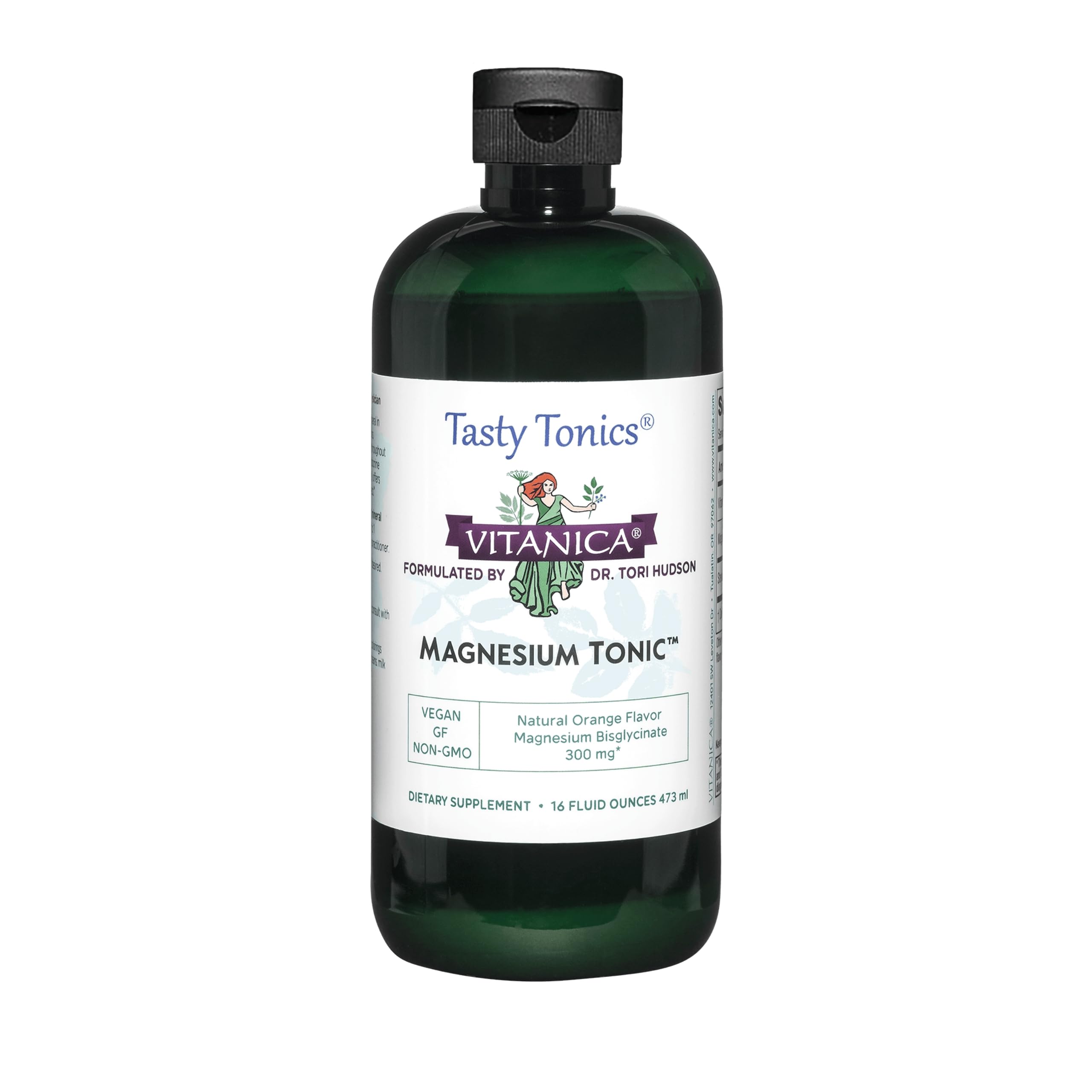 Vitanica Magnesium Tonic orange bottle pour for easy daily relaxation