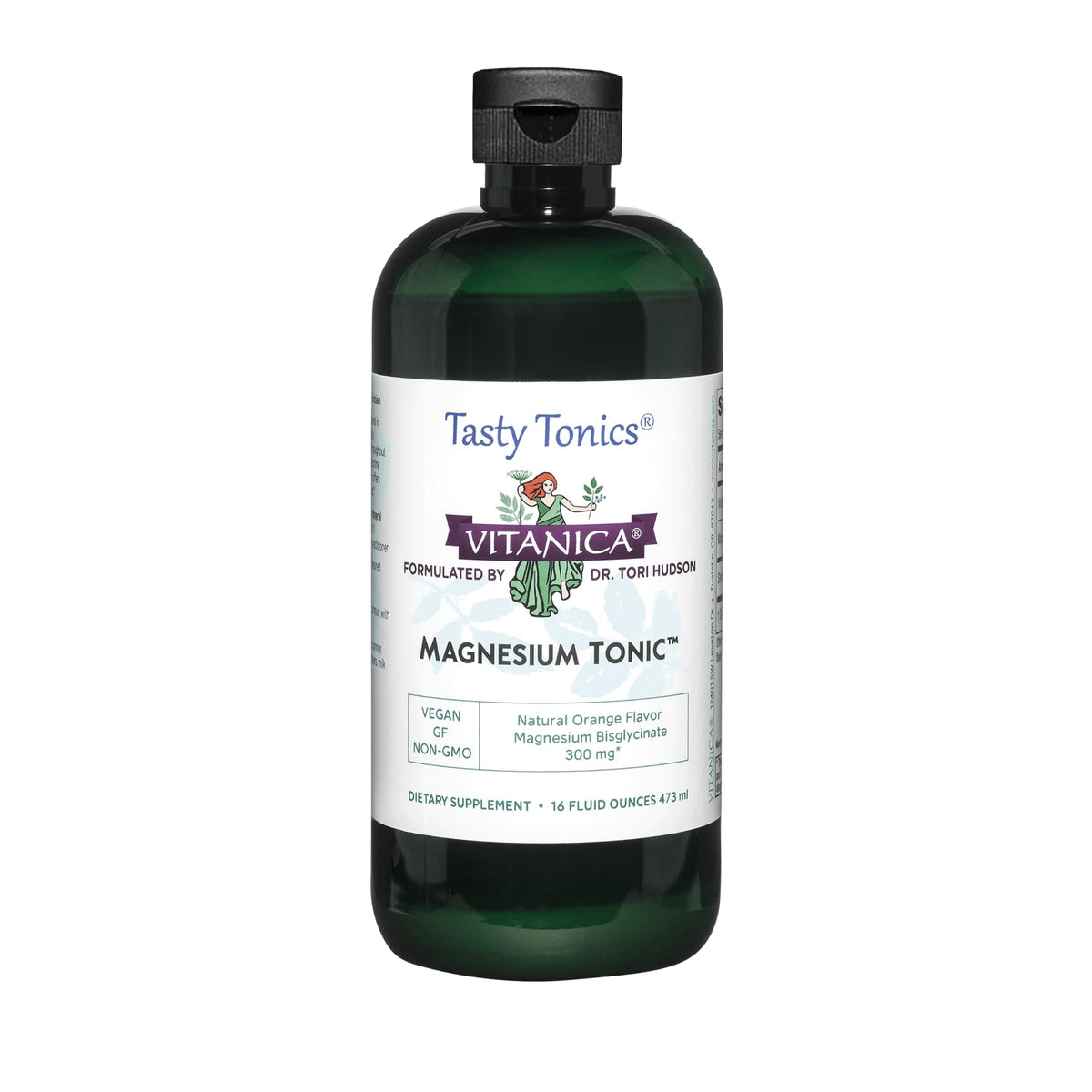 Vitanica Magnesium Tonic orange bottle pour for easy daily relaxation