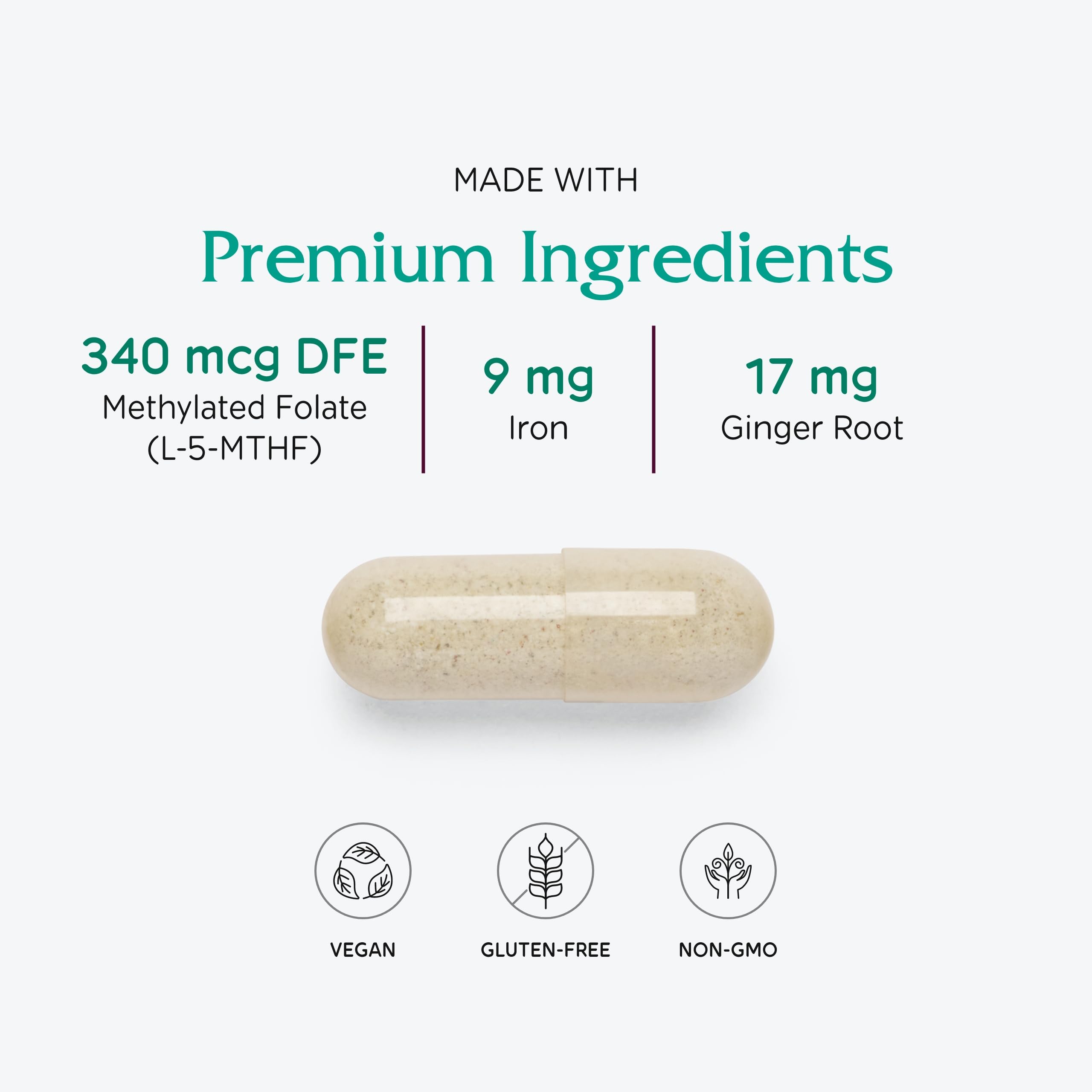 Vitanica Maternal Symmetry packaging display emphasizing vegan prenatal formulation