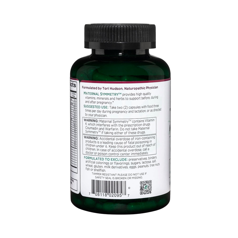 Vitanica Maternal Symmetry pills closeup showing daily vitamin capsules