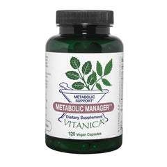 Vitanica Metabolic Manager bottle for vegan metabolic support.