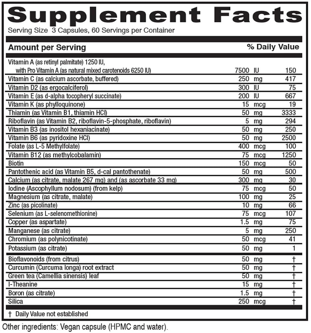 Vitanica Mid-Life Symmetry bottle label highlights vegan formula for 50-65 age nutrition