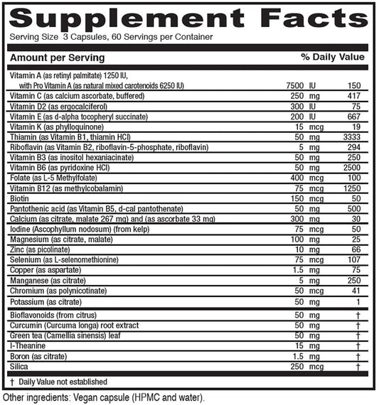 Vitanica Mid-Life Symmetry bottle label highlights vegan formula for 50-65 age nutrition