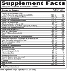 Vitanica Mid-Life Symmetry bottle label highlights vegan formula for 50-65 age nutrition