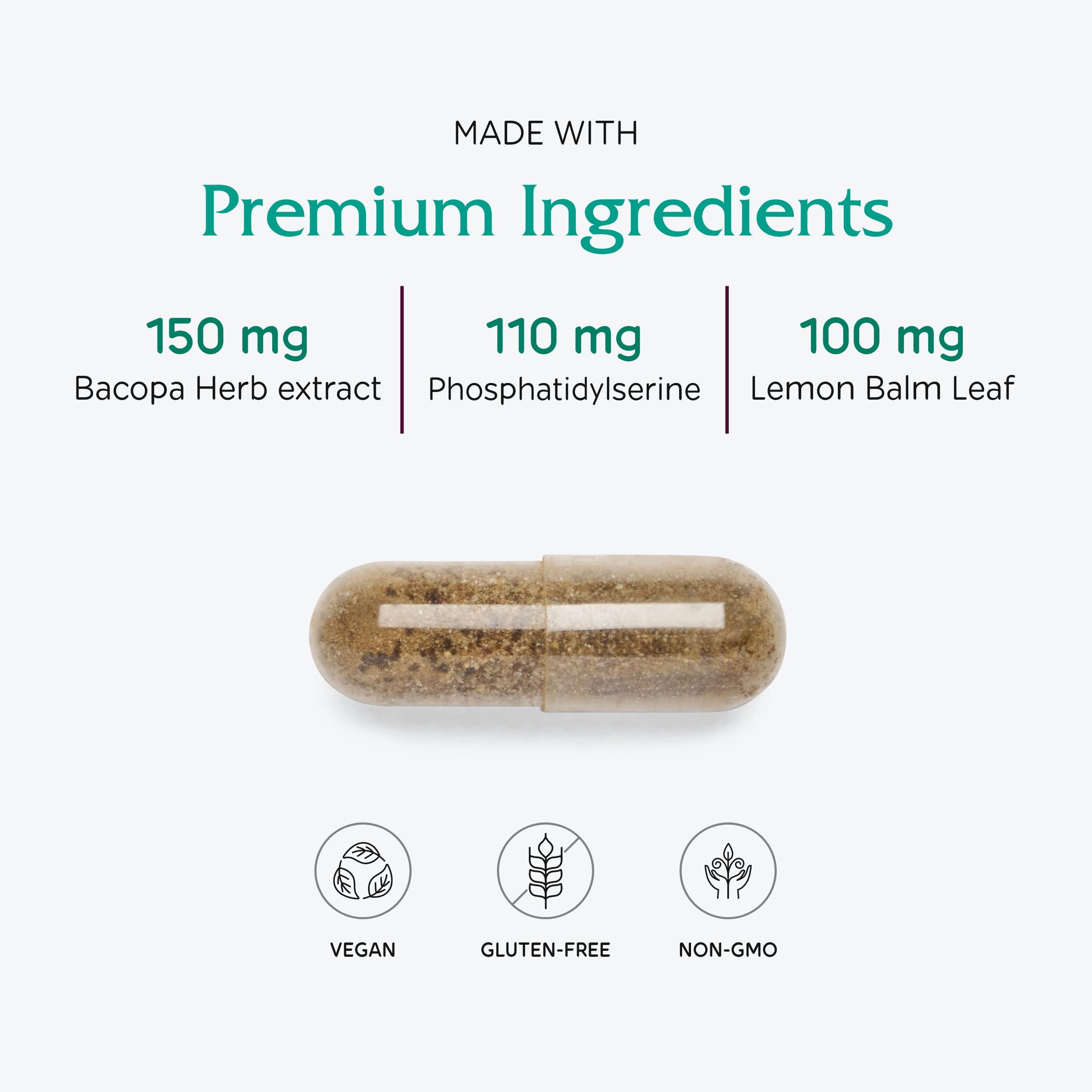 Vitanica MindBlend bottle on a clean surface signals plant-based brain support