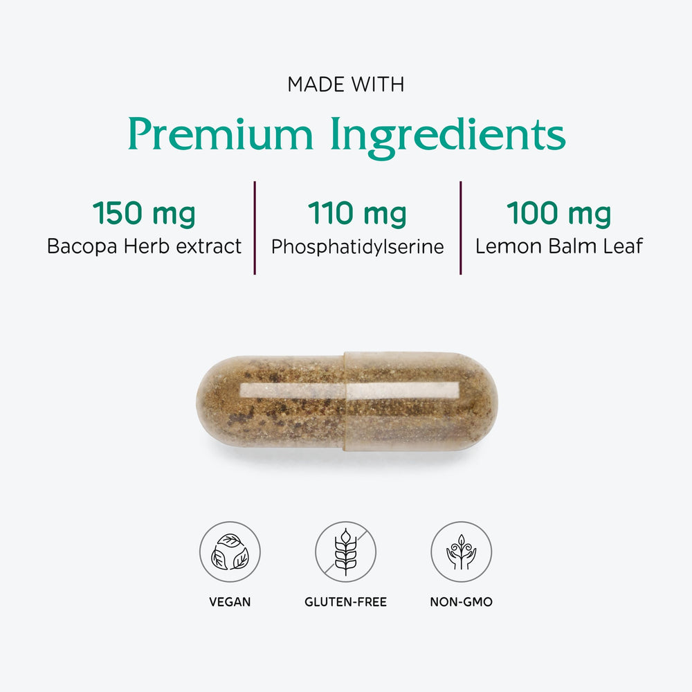 Vitanica MindBlend bottle on a clean surface signals plant-based brain support