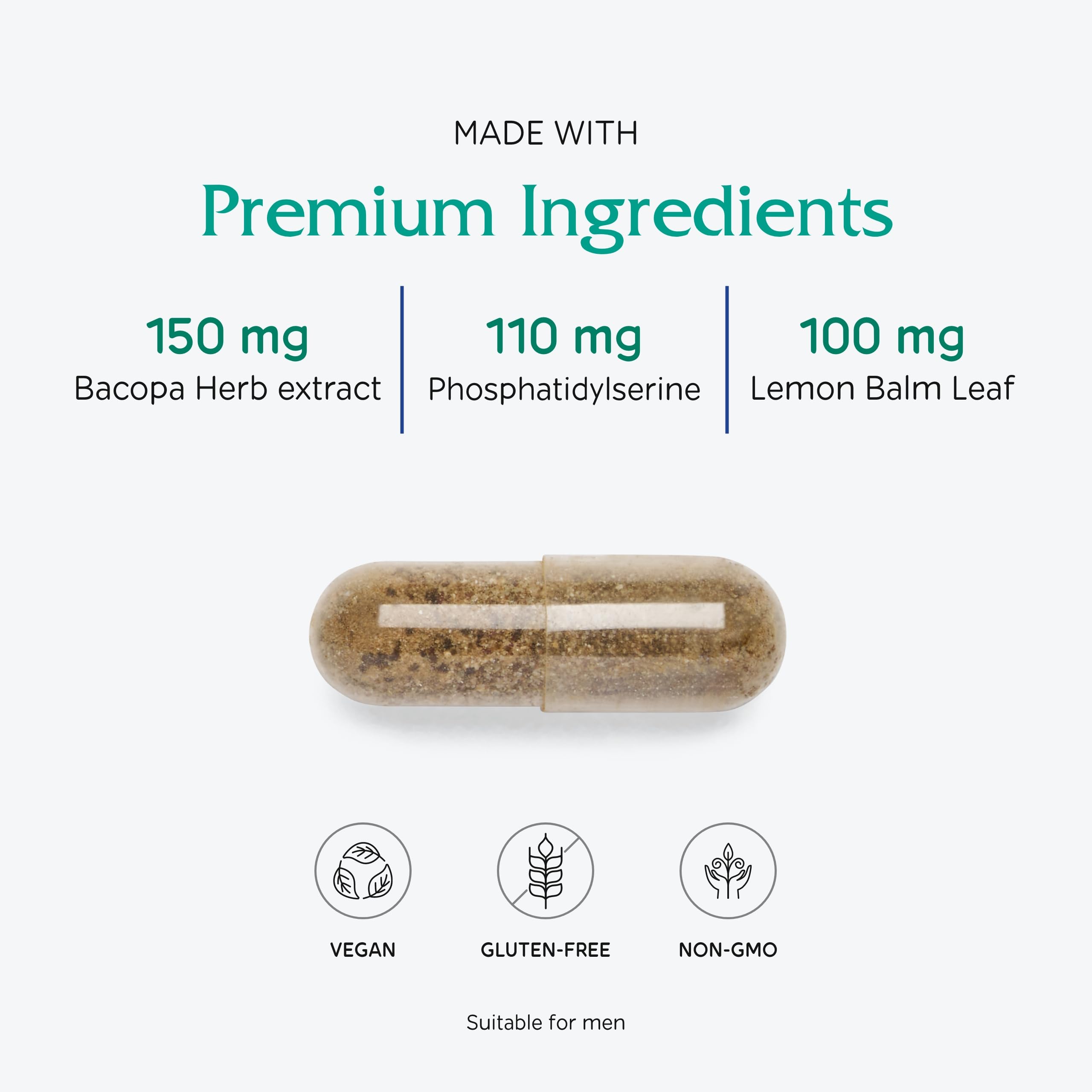 Vitanica MindBlend vegan formula label indicating non-GMO and allergen-free