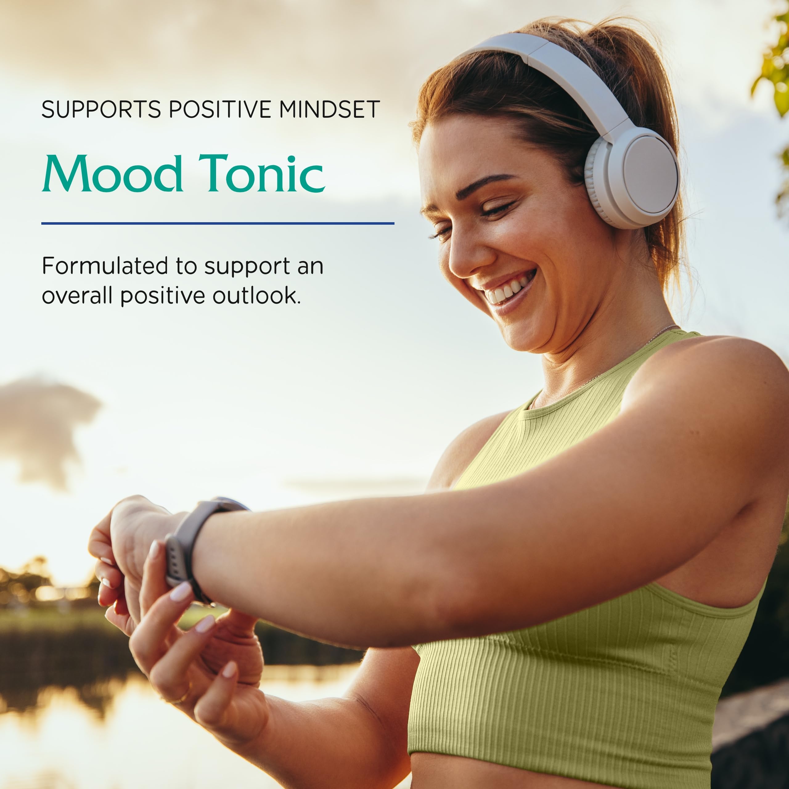 Vitanica Mood Tonic label closeup highlighting ingredients and formula.