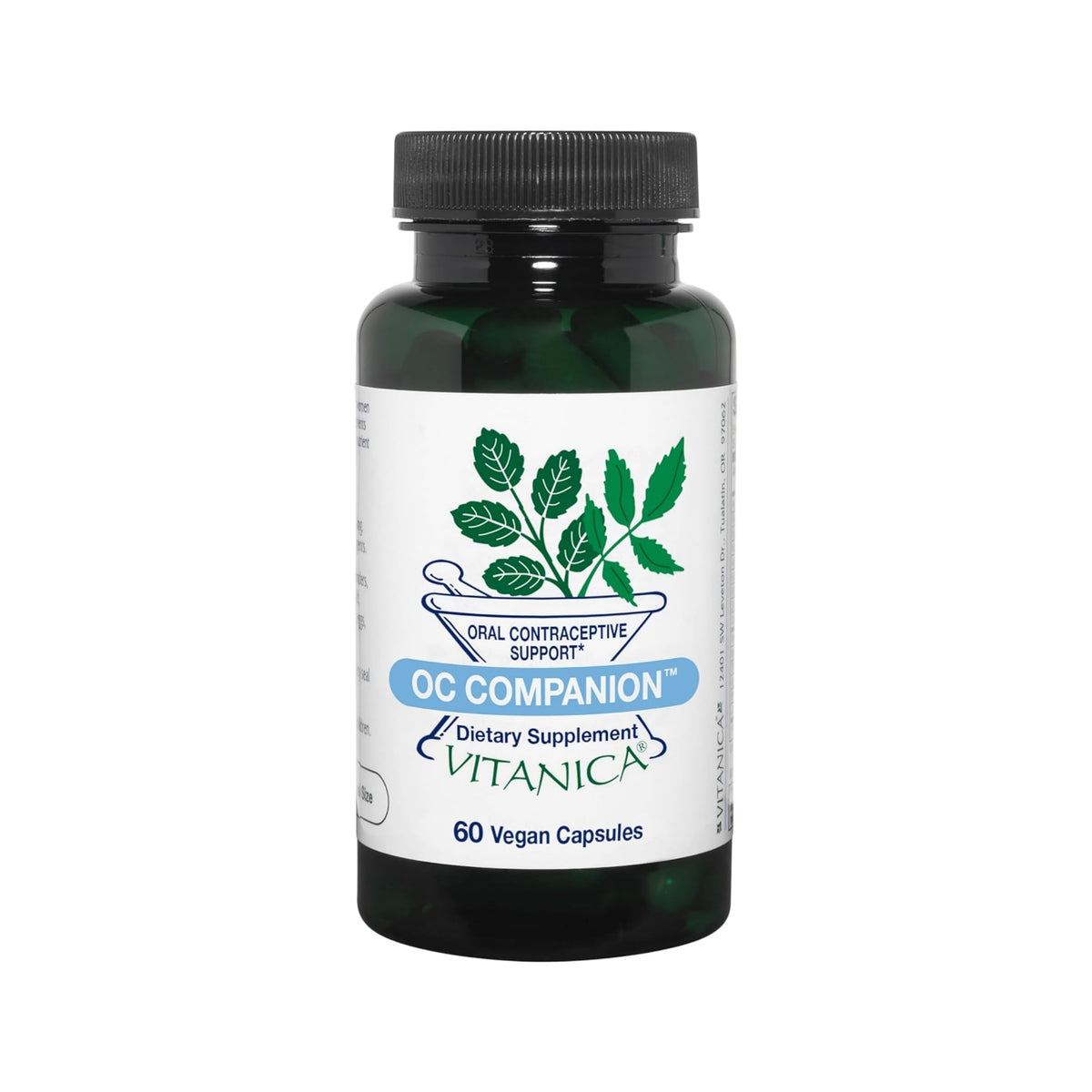 Vitanica OC Companion bottle closeup with vegan capsules for OC nutrient support