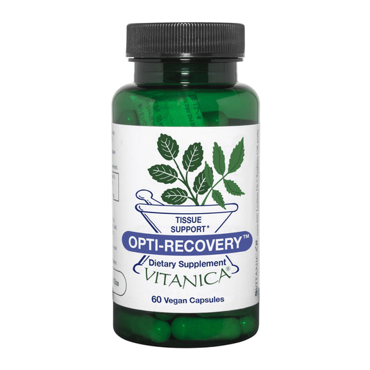Vitanica Opti-Recovery bottle front view highlighting vegan formula