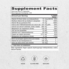 Vitanica OsteoBlend bottle label highlights minerals and vegan formula