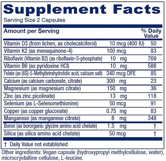 Vitanica OsteoBlend capsules close-up highlight plant-based minerals.