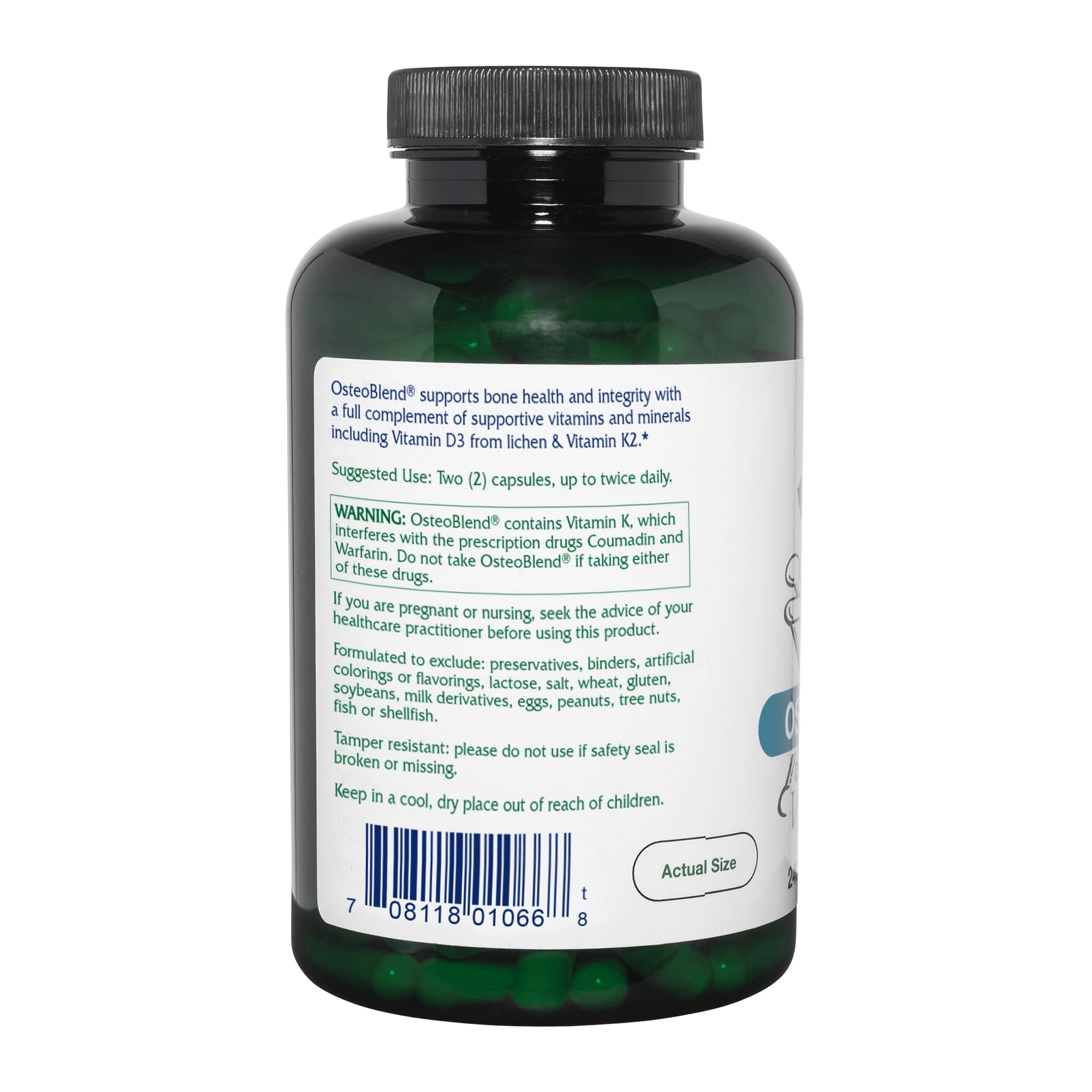 Vitanica OsteoBlend jar side view reveals packaging and details.