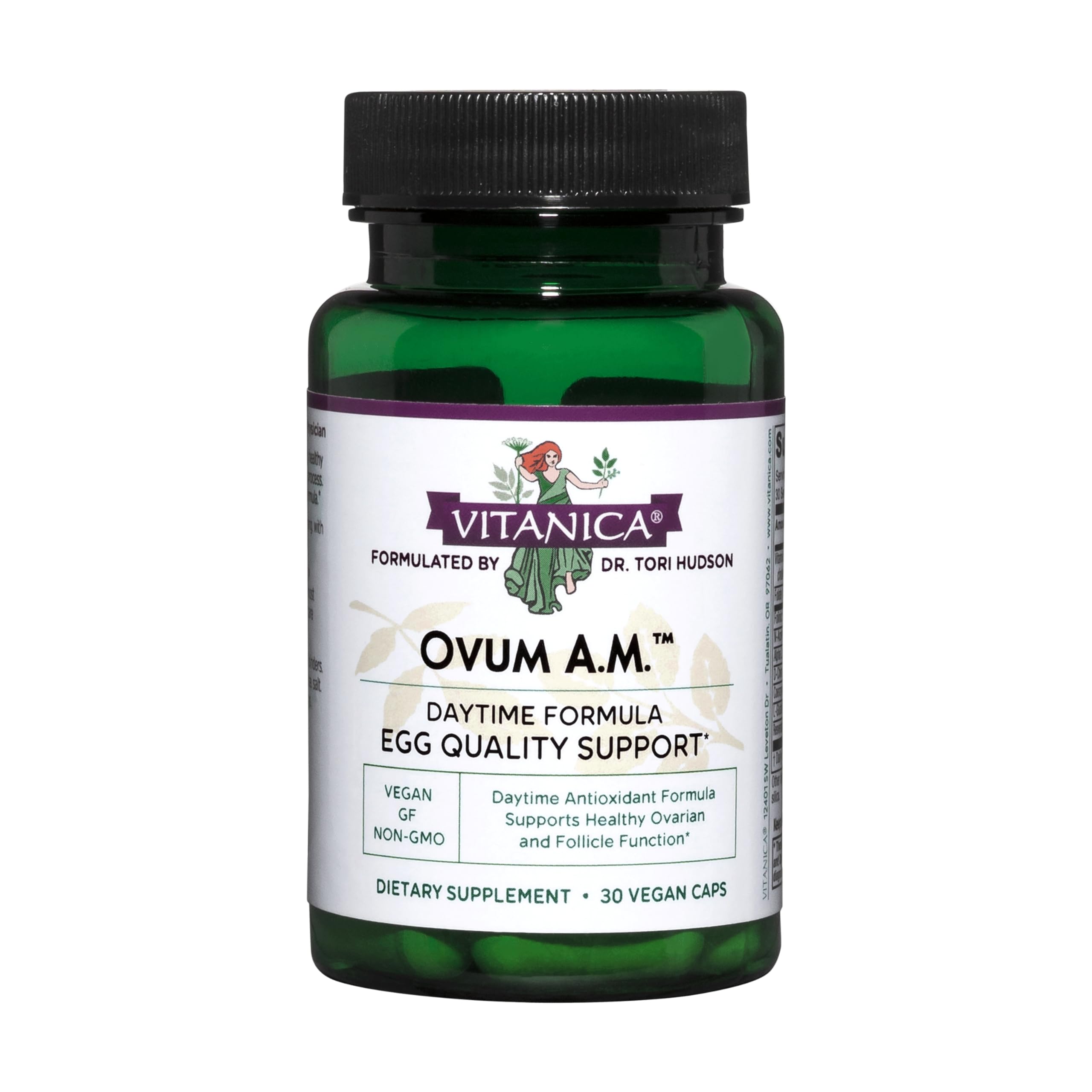 Vitanica Ovum A.M. daytime formula bottle promotes antioxidant support for egg quality