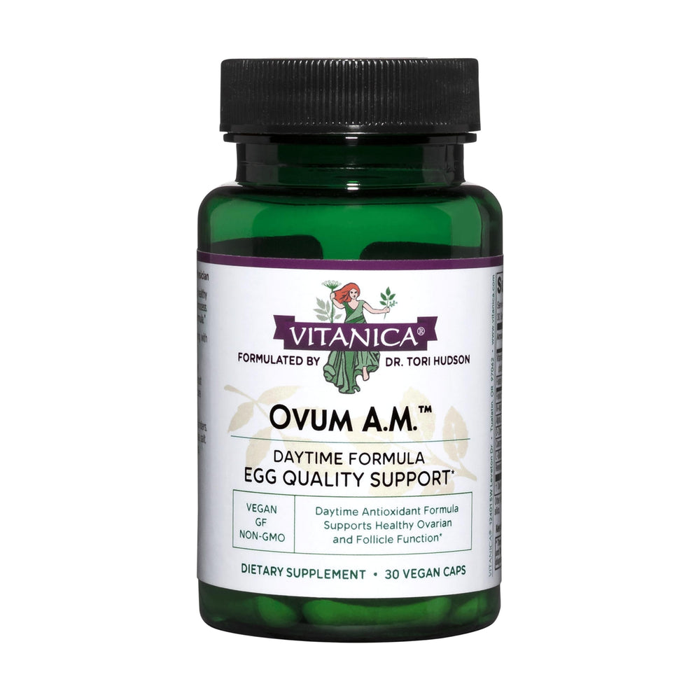 Vitanica Ovum A.M. daytime formula bottle promotes antioxidant support for egg quality