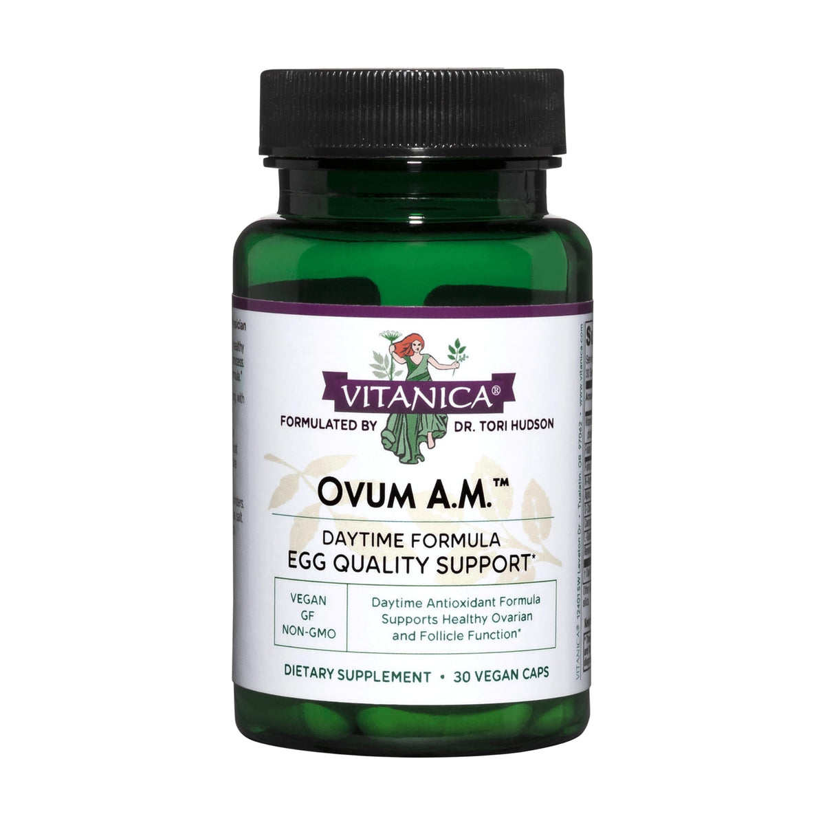 Vitanica Ovum A.M. daytime formula bottle promotes antioxidant support for egg quality
