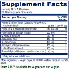 Vitanica Ovum A.M. label detail highlights vegan, non-GMO ingredients.
