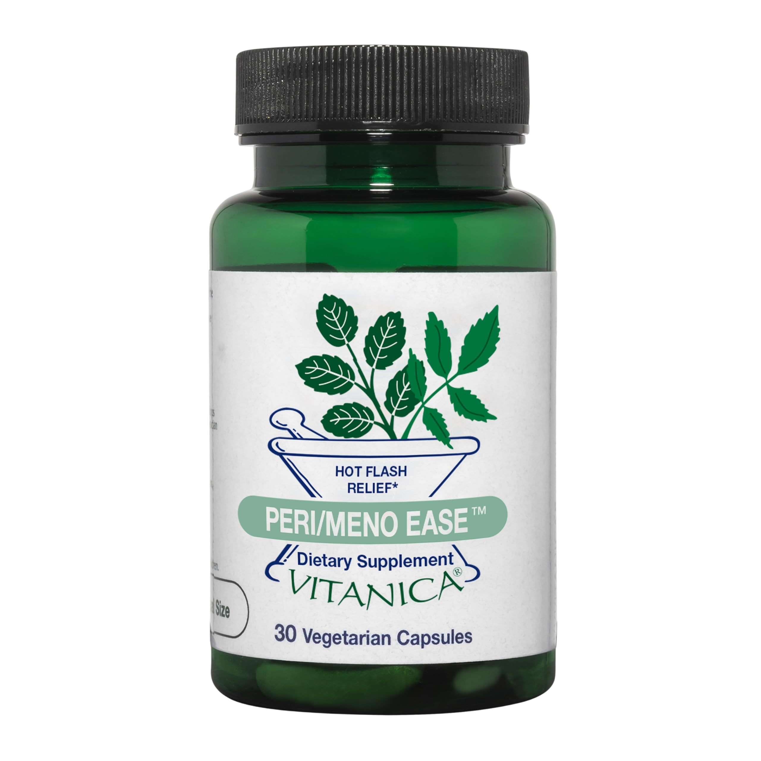 Vitanica Peri/Meno Ease bottle with capsules designed for hot flashes and night sweats relief