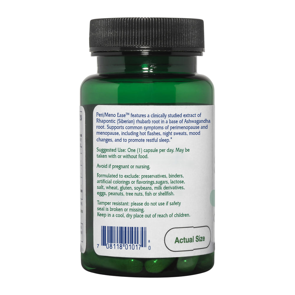 Vitanica Peri/Meno Ease vegan and gluten-free packaging for safe supplement choices