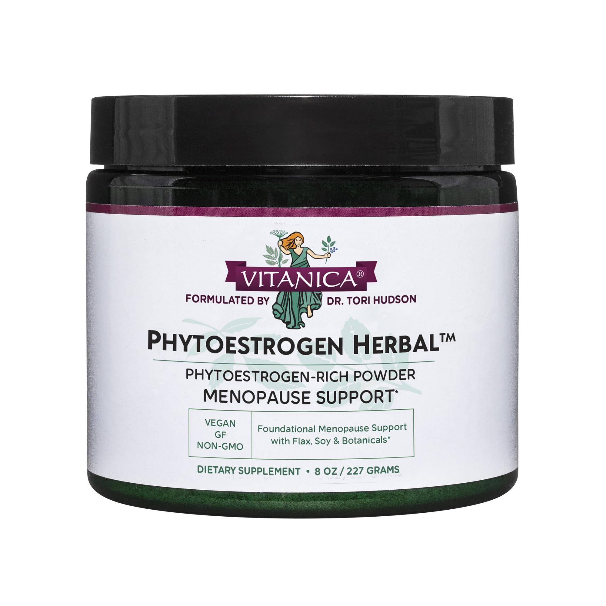 Vitanica Phytoestrogen Herbal bottle label showing non-GMO formula and product name