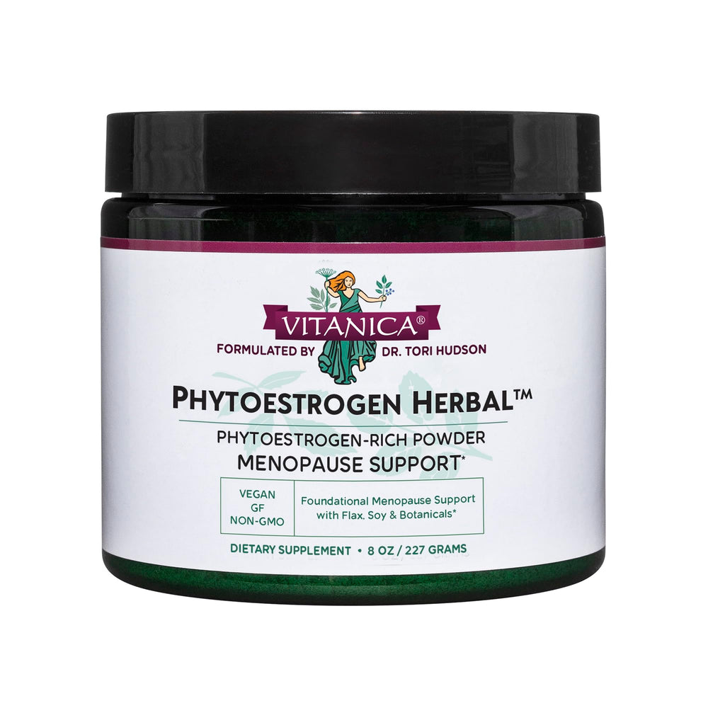 Vitanica Phytoestrogen Herbal bottle label showing non-GMO formula and product name