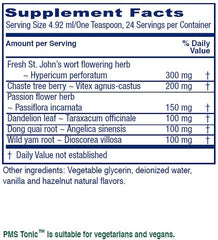 Vitanica PMS Tonic ingredients label highlights herbal balance for monthly relief.