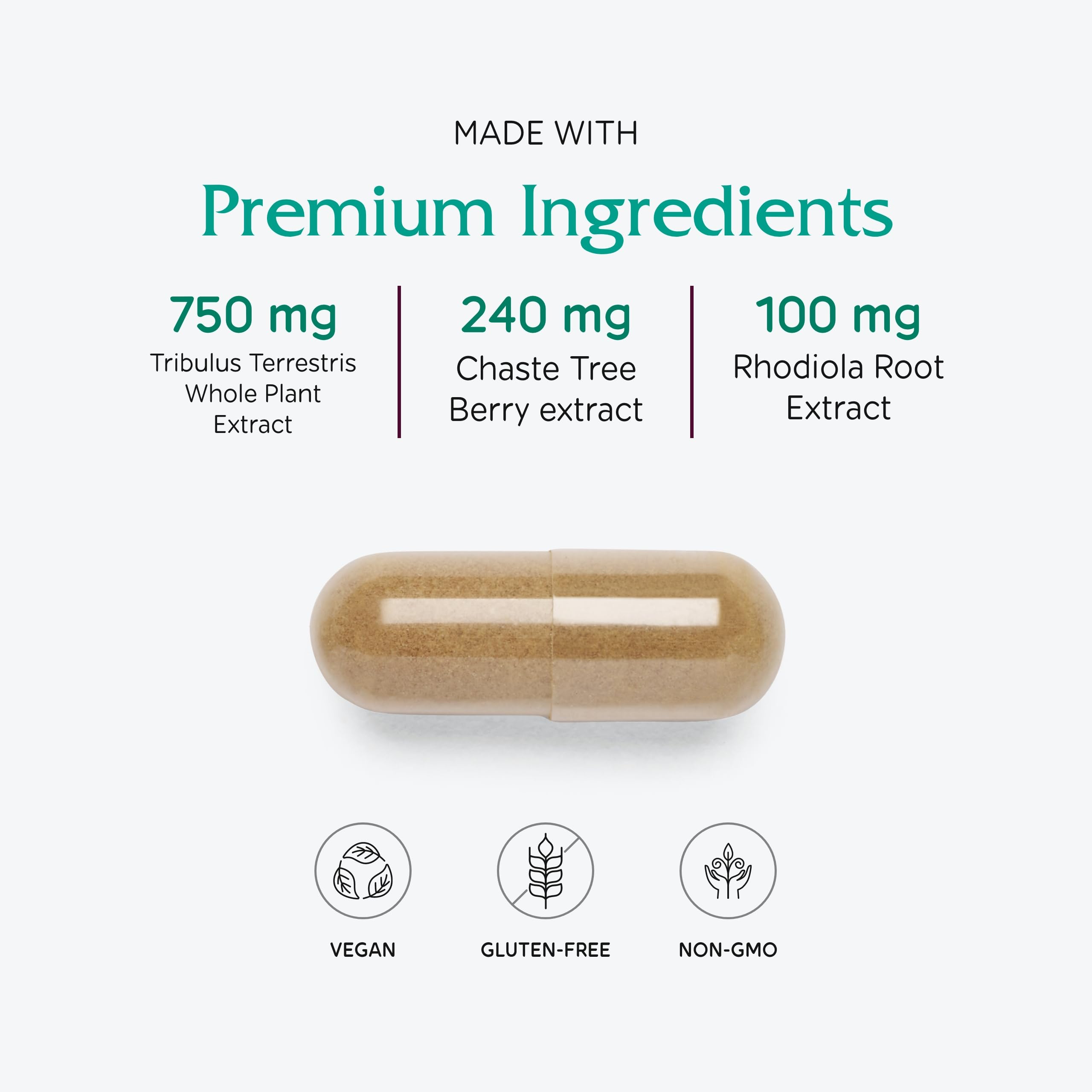 Vitanica Pregnancy Prep ovulation botanicals feature chaste tree and tribulus for potential support.