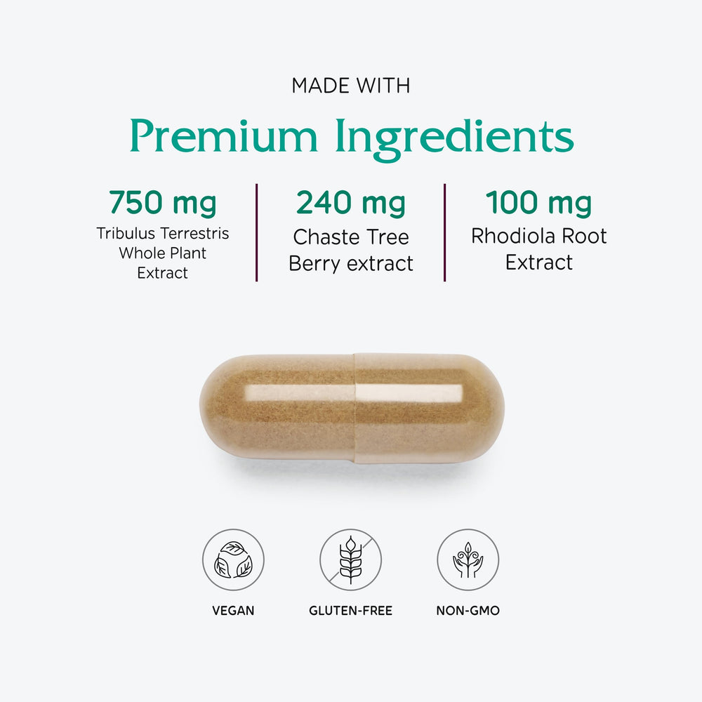 Vitanica Pregnancy Prep ovulation botanicals feature chaste tree and tribulus for potential support.