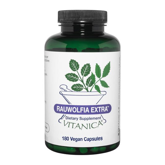Vitanica Rauwolfia Extra bottle with capsules for potential cardiovascular support and daily wellness.