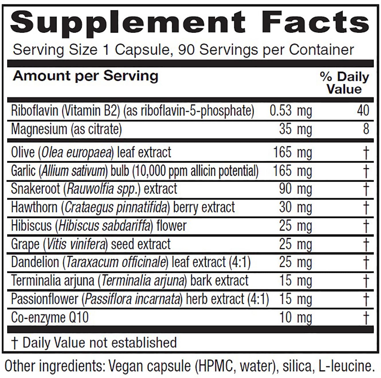 Closeup of Vitanica Rauwolfia Extra capsules for cardiovascular wellness.
