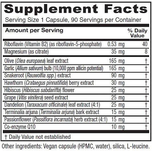 Closeup of Vitanica Rauwolfia Extra capsules for cardiovascular wellness.