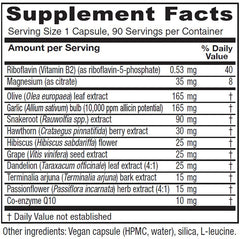Closeup of Vitanica Rauwolfia Extra capsules for cardiovascular wellness.