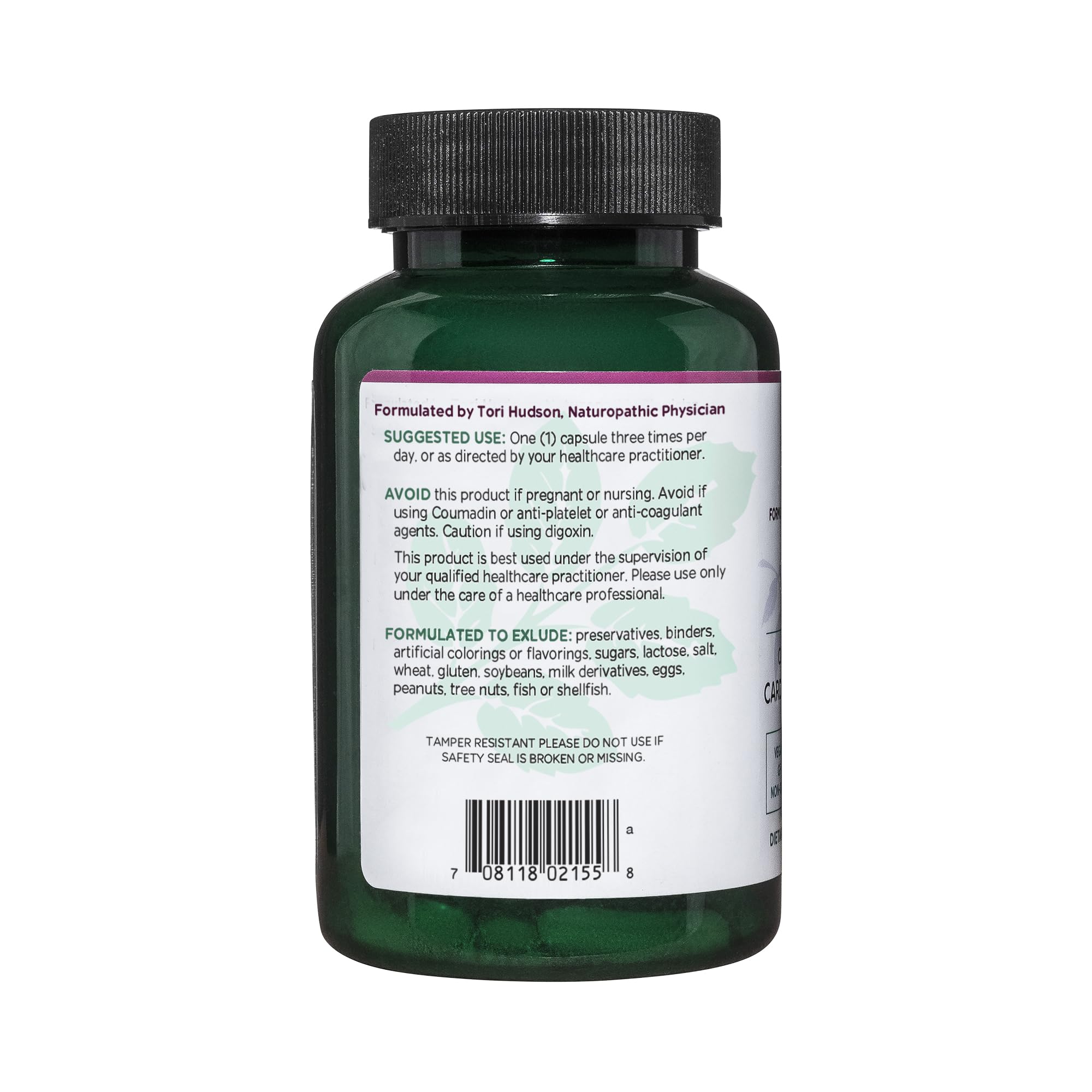 Vitanica Rauwolfia Extra ingredients featuring garlic and hawthorn.