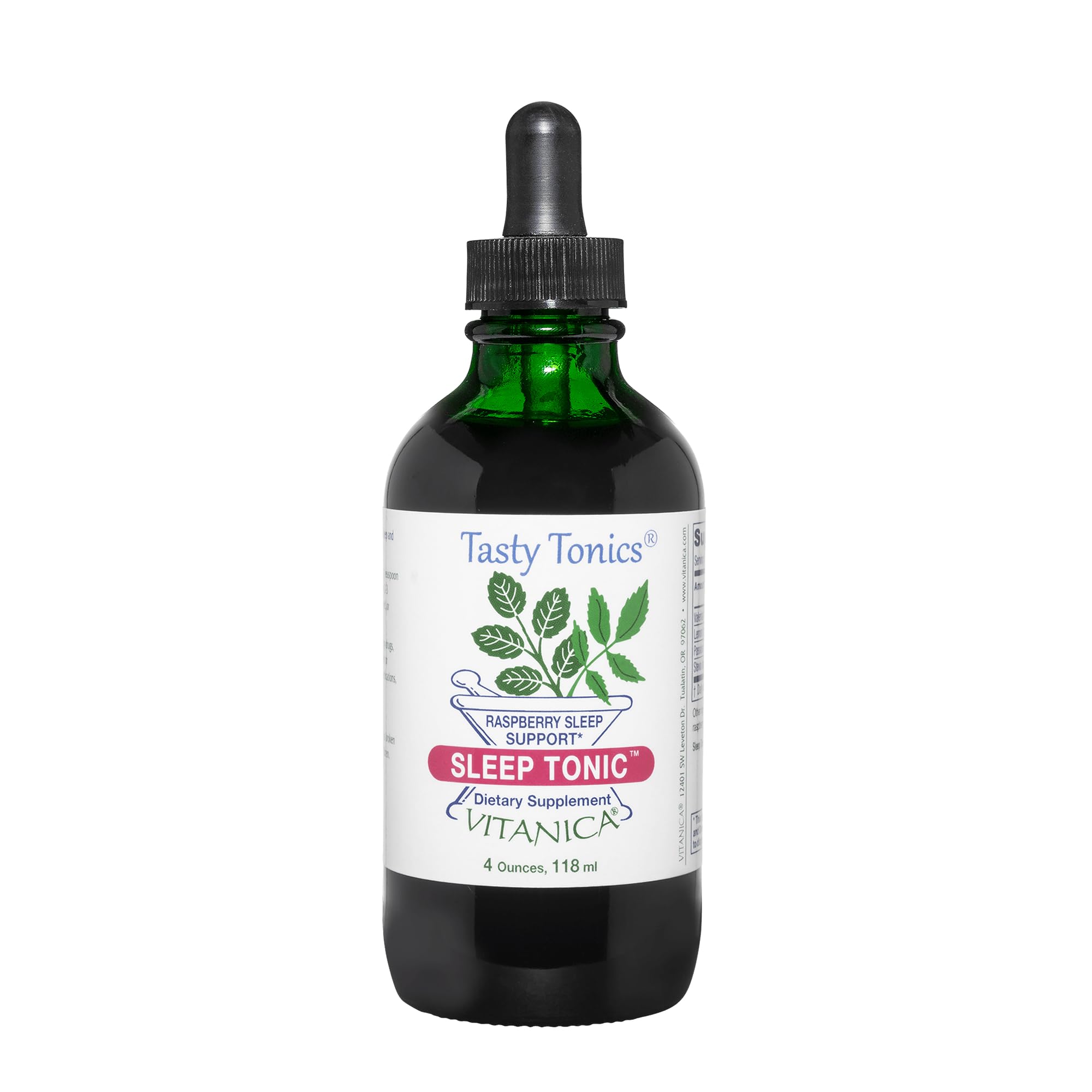 Vitanica Sleep Tonic bottle and pour for easy nightly use and calm evenings.