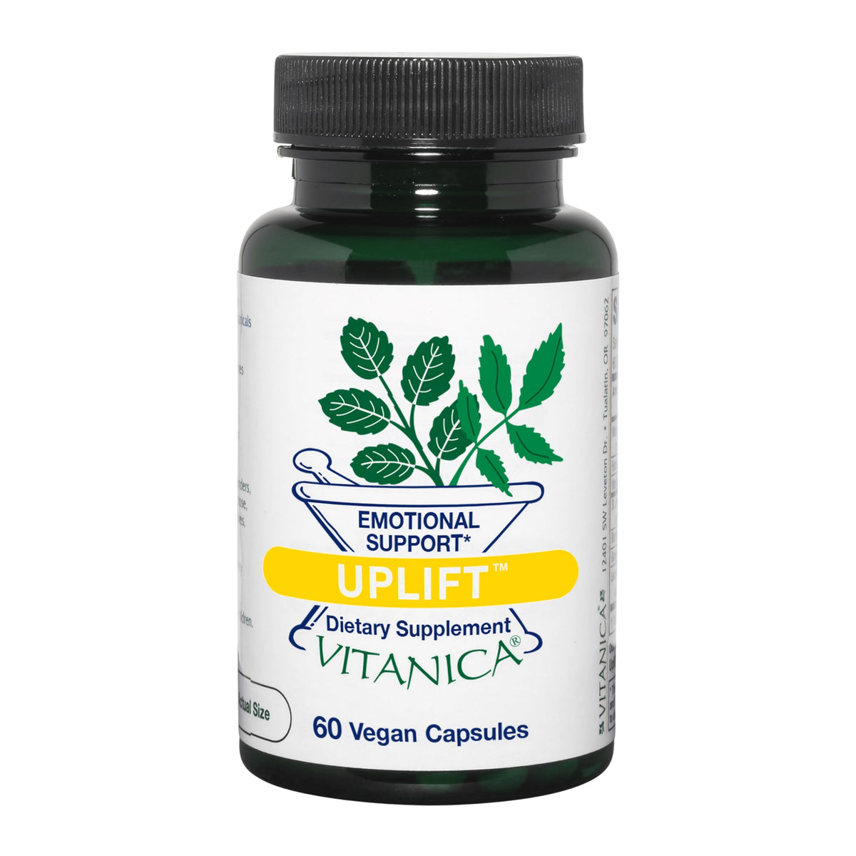 Vitanica Uplift capsules closeup for daily mood support and balance