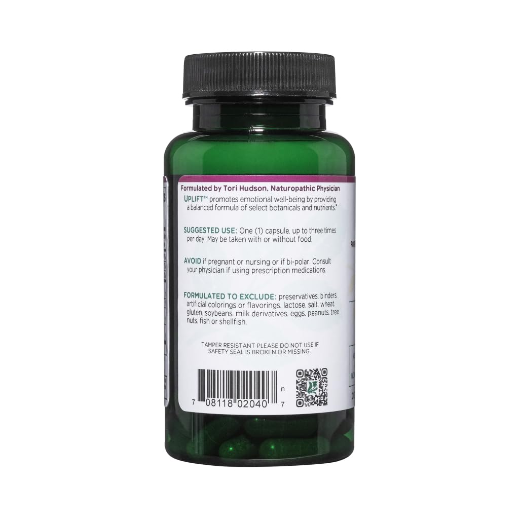 Vitanica Uplift ingredient label featuring B vitamins and calming herbs for mood support.