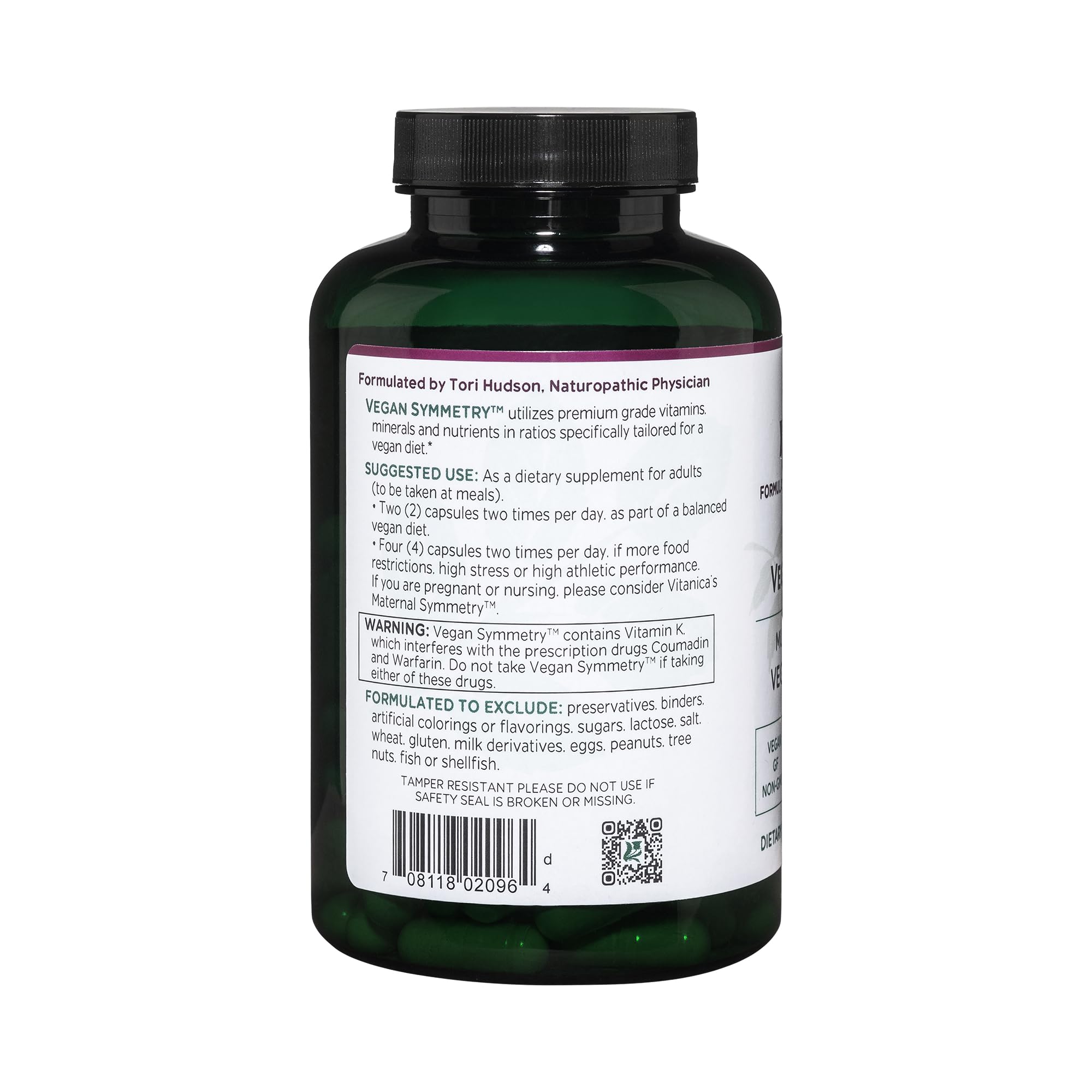 Capsules arranged beside Vitanica Vegan Symmetry emphasize convenient twice-daily dosing.